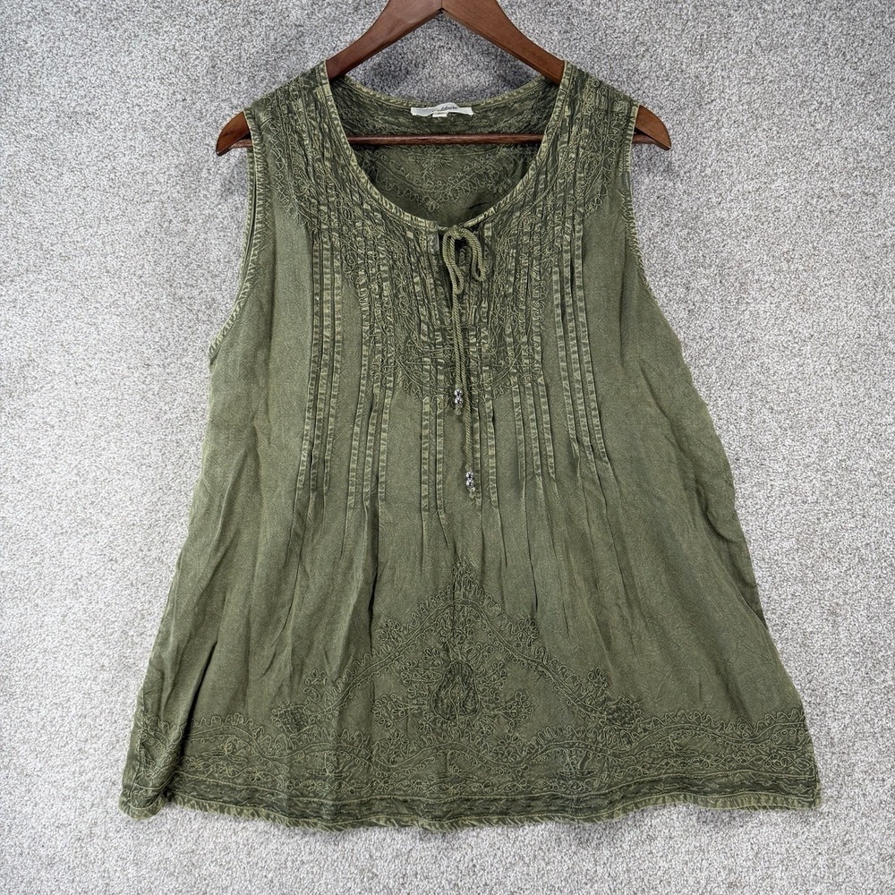 Solitaire‎ Green Embroidered Tank Top 2x Whimsigoth Indie Boho Gypsy Festival